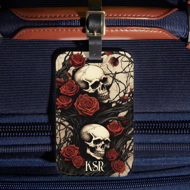 Gothic Skulls and Red Roses Luggage Tag (Creator Uploaded)