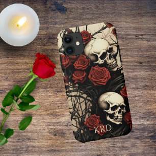 Gothic Skulls and Red Roses Monogram  Case-Mate iPhone Case