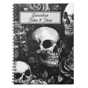 Gothic Skulls And Roses Black Notebook