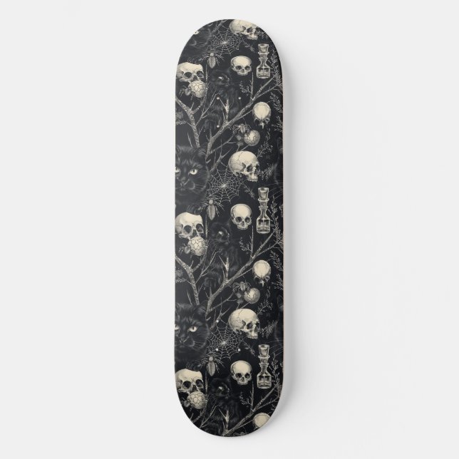 Gothic Skulls Black Cats and Spiders Skateboard (Front)