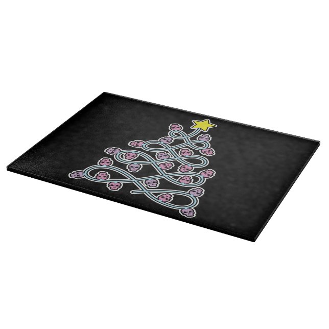 Gothic Skulls Christmas Tree Glass Cutting Board (Corner)