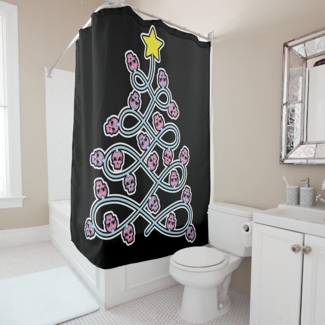Gothic Skulls Christmas Tree Shower Curtain (In Situ)