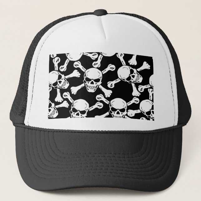 GOTHIC SKULLS CROSSBONES PATTERN TRUCKER HAT (Front)