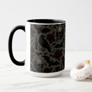Gothic Skulls, Crows & Roses Pattern Mug