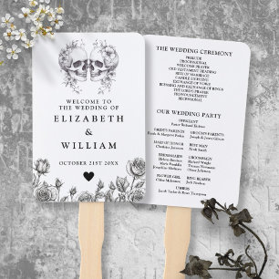 Gothic Skulls Floral Wedding Program Hand Fan