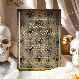 Gothic Skulls Halloween Cocktail Party Gold