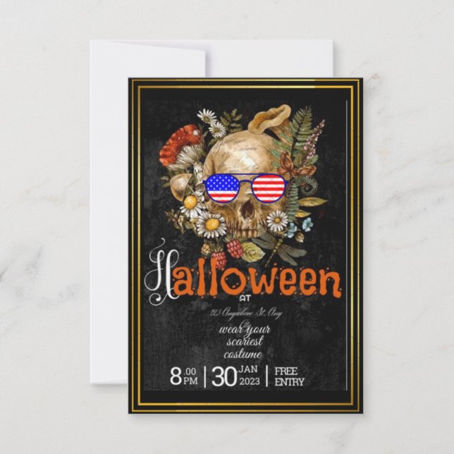 Gothic Skulls in Hats Halloween Costume Party  Invitation (Front)