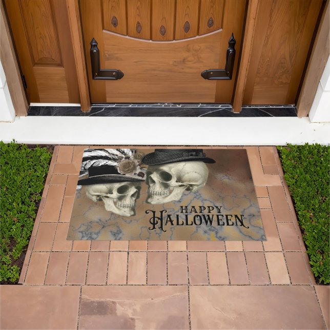 Gothic Skulls in Hats Vintage Halloween Doormat (Outdoor)