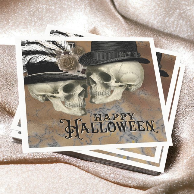 Gothic Skulls in Hats Vintage Halloween Napkin (Creator Uploaded)
