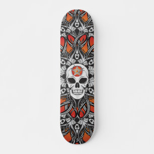 Gothic Skulls - Orange Skateboard