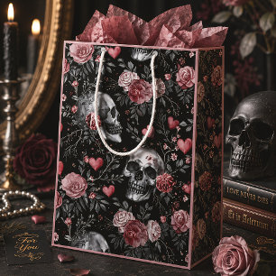 Gothic Skulls & Pink Roses Dark Romance Medium Gift Bag