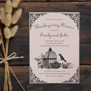 Gothic Skulls, Pumpkin & Fall Leaves Thanksgiving  Invitation