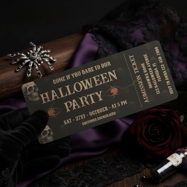 Gothic Skulls & Ravens Dark Halloween Party Ticket Invitation (Creator Uploaded)