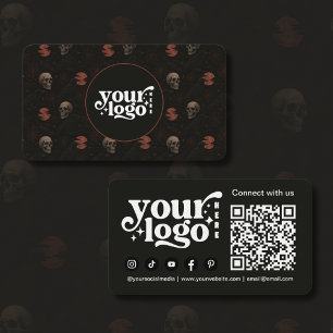 Gothic Skulls & Ravens Dark Halloween QR Code Business Card