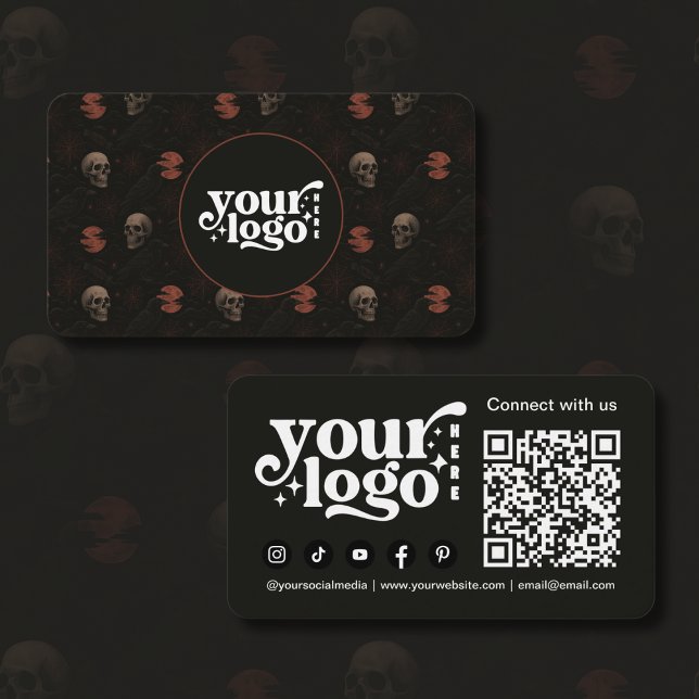 Gothic Skulls & Ravens Dark Halloween QR Code Business Card (Creator Uploaded)