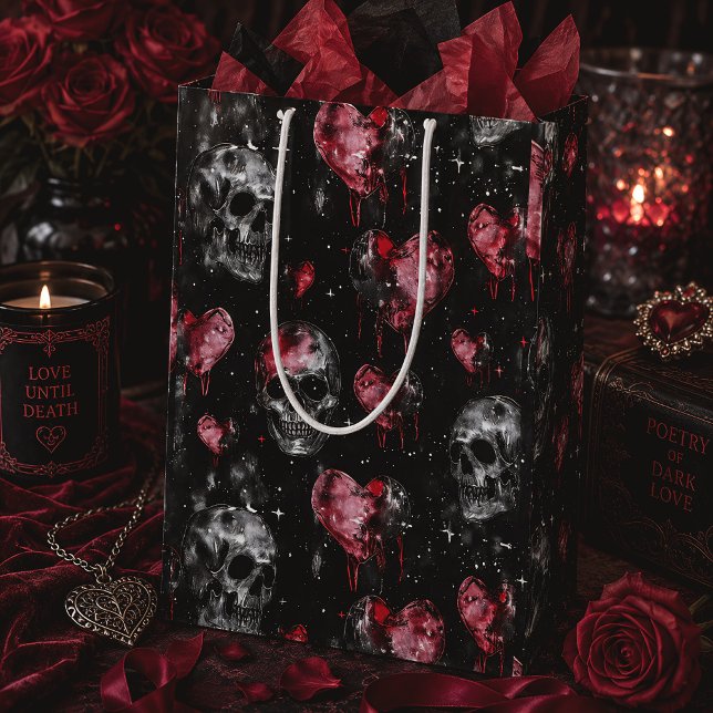 Gothic Skulls & Red Hearts Dark Romance Medium Gift Bag (Creator Uploaded)