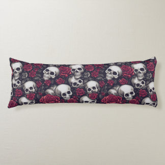 Gothic Skulls & Red Roses Pattern Body Cushion