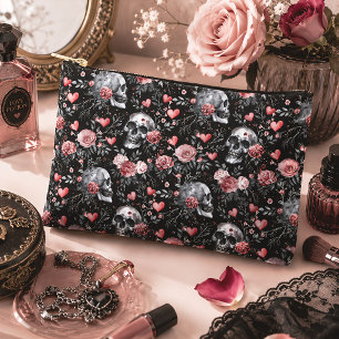 Gothic Skulls & Roses Floral Accessory Pouch
