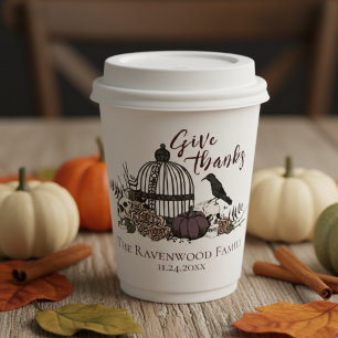 Gothic Skulls & Roses Give Thanks Friendsgiving Paper Cups