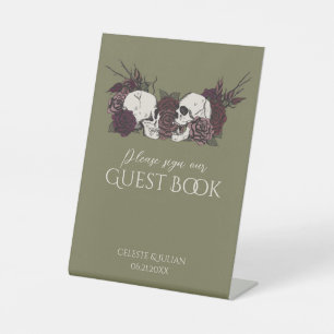 Gothic Skulls & Roses Olive Green Guest Book Sign