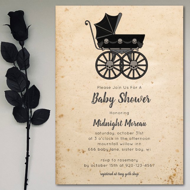 Gothic Skulls Stroller Baby Shower Invitation (Creator Uploaded)