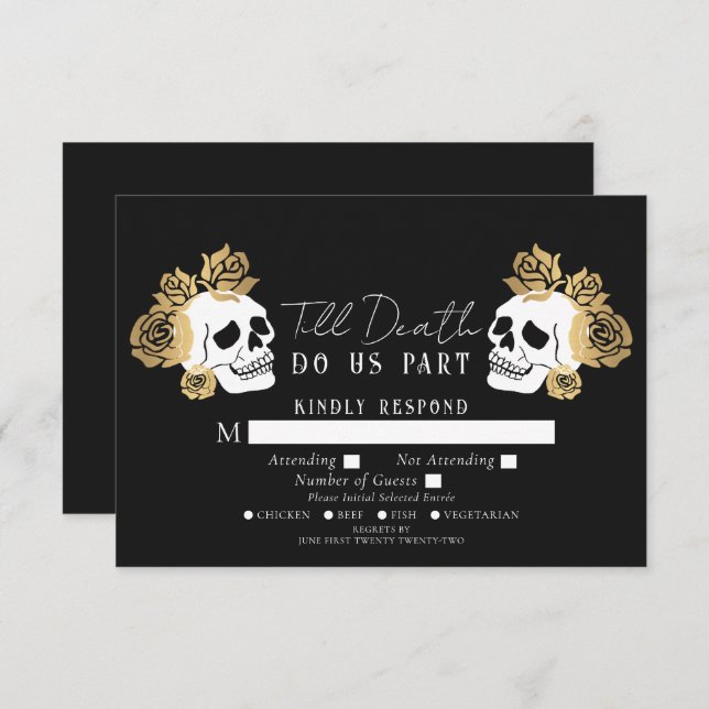 Gothic Skulls Till Death Wedding RSVP  Enclosure Card (Front/Back)