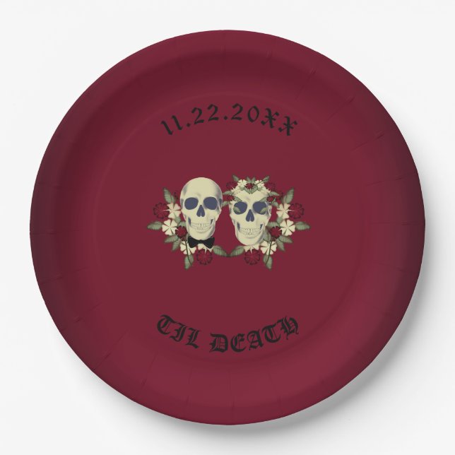 Gothic Skulls Wedding Reception Paper Plate (Front)