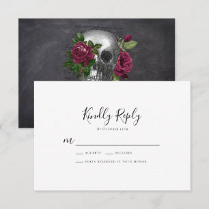 Gothic Slate Skull Roses   Wedding RSVP Card