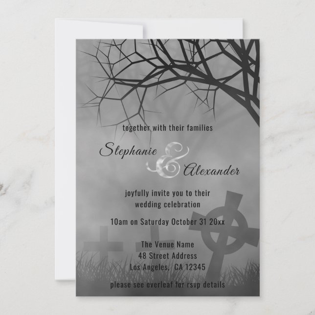 Gothic Smoke Cemetery Wedding Invitation (Front)