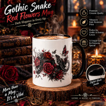 Gothic Snake & Red Flowers Mug – Dark Botanical Bu