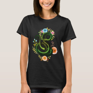 Gothic Snake surrounded by floral watercolors T-Shirt