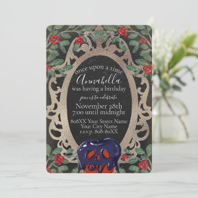 Gothic Snow White Fairy Tale Theme Party Invitation (Standing Front)