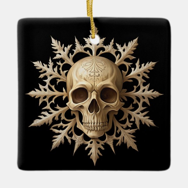 Gothic snowflake and skull ceramic ornament (Front)