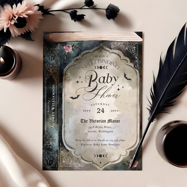 Gothic Spellbinding Vintage Goth Book Baby Shower Invitation (Gothic Spellbinding Vintage Goth Book Baby Shower Invitation)