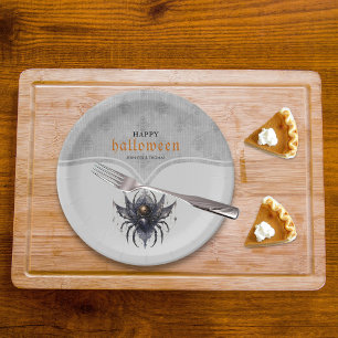 Gothic spider and damask pattern Halloween party Paper Plate