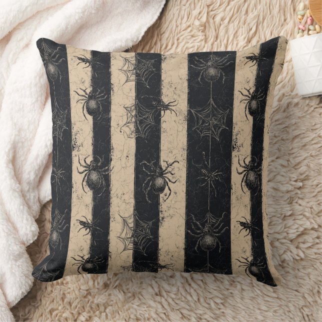 Gothic Spider and Web Striped Halloween Pattern Cushion (Blanket)