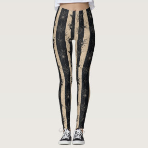Gothic Spider and Web Striped Halloween Pattern Leggings