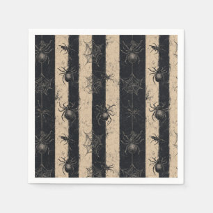 Gothic Spider and Web Striped Halloween Pattern Napkin