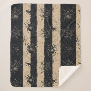 Gothic Spider and Web Striped Halloween Pattern Sherpa Blanket