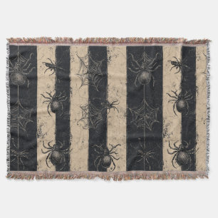 Gothic Spider and Web Striped Halloween Pattern Throw Blanket