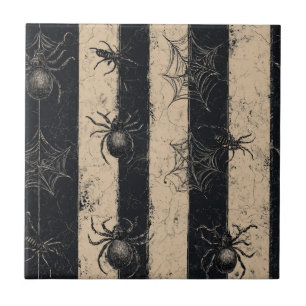 Gothic Spider and Web Striped Halloween Pattern Tile