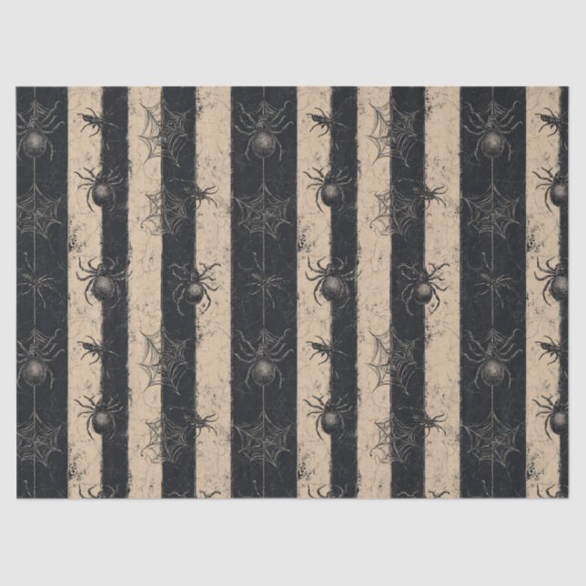 Gothic Spider and Web Striped Halloween Pattern Tissue Paper (Front)