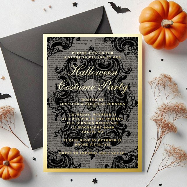 Gothic Spider Halloween Costume Party Gold (Gothic Spider Halloween Costume Party Gold Foil Invitation)