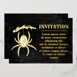 Gothic Spider Hanging From Branch Foil Invitation