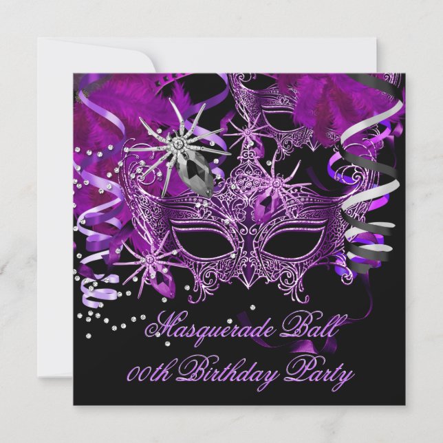 Gothic Spider Masquerade Mask Purple Black Invitation (Front)