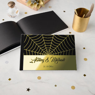 Gothic spider web Custom Wedding black gold foil Guest Book