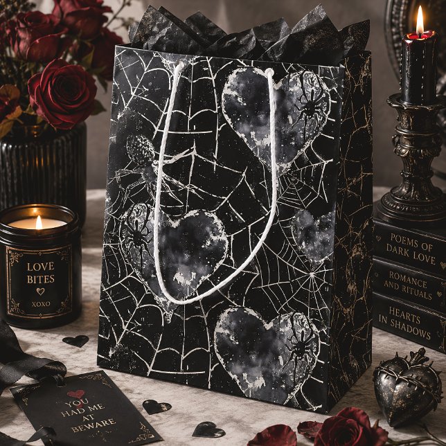 Gothic Spider Web Hearts Spooky Valentine Medium Gift Bag (Creator Uploaded)