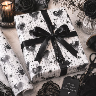 Gothic Spider Web Hearts Spooky Wrapping Paper