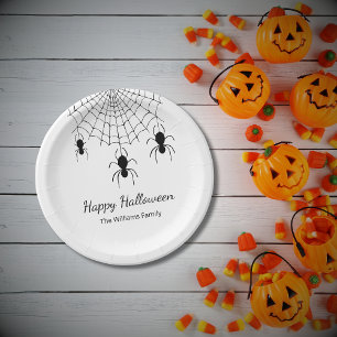Gothic Spiders Black White Halloween Party Paper Plate