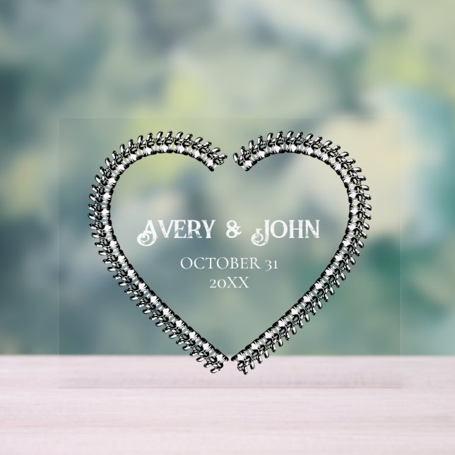 Gothic Spine Heart Bone Minimalistic Wedding Acrylic Sign (Neutral)